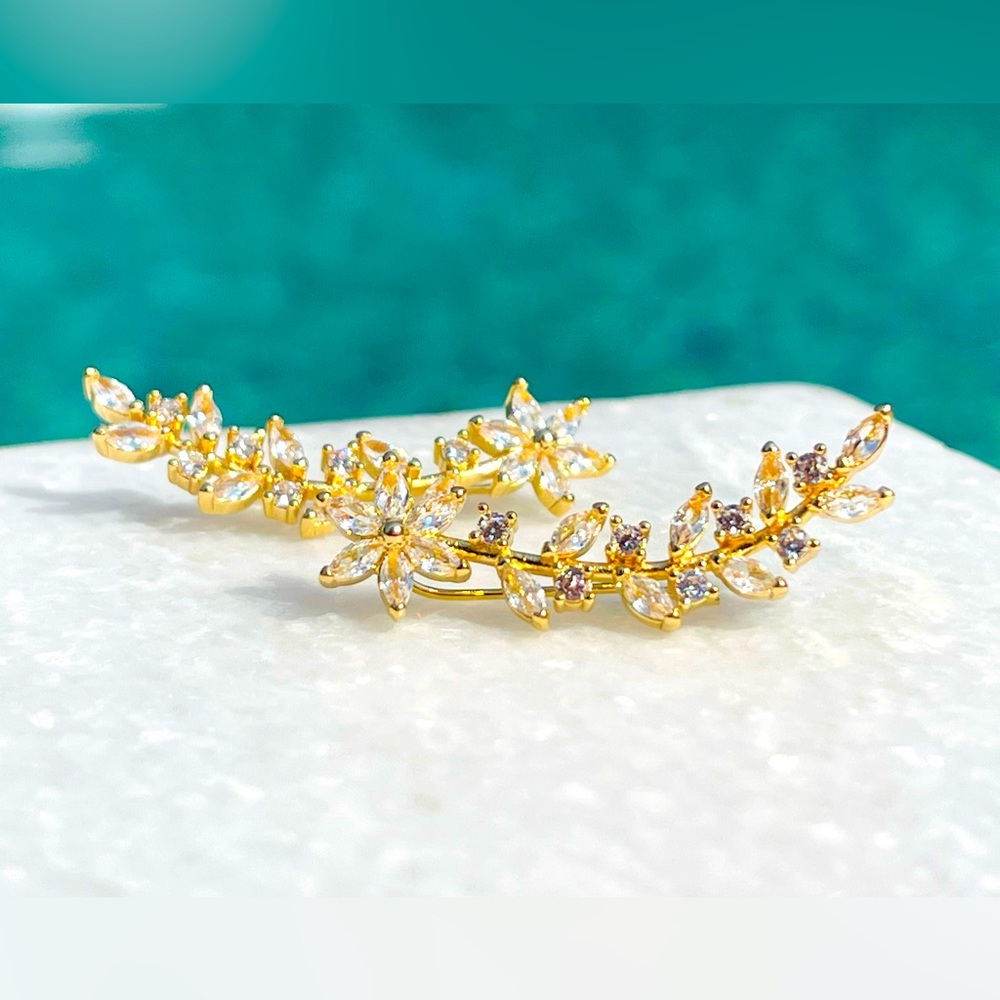 18k Gold Plated CZ Stud Earrings Ear Crawlers Cuff Earrings Ear Climbers Jewelry